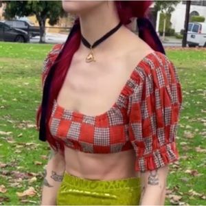 Fashion Brand Company Small Checker Chess Gingham Wench Crop Top
